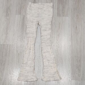 Monrow Cream Ribbed Flare Pants with Subtle Black Speckle